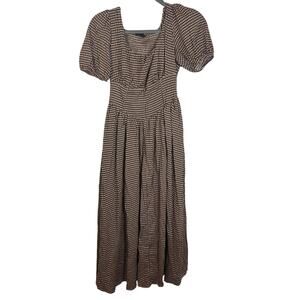 Blu Pepper Brown Gingham Midi Dress Puff Sleeve Cottagecore Medium